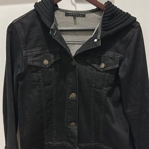 hooded black denim jacket